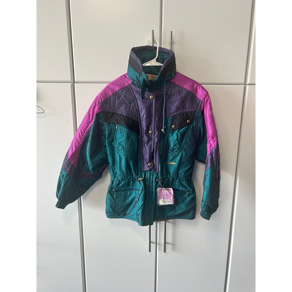 Vintage Descente Ski Jacket Teal‎ Purple Magenta Colorblock 80s 90s Retro Mens L